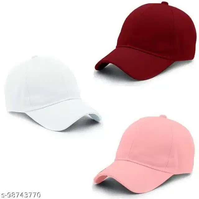 Cotton Caps for Men & Women, Set of 3 (Multicolor)
