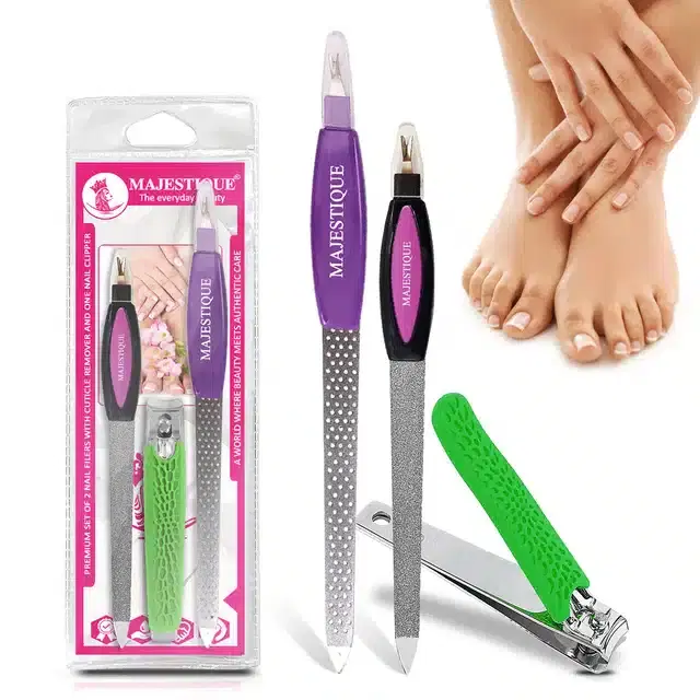 Nail Filers with Cuticle & Nail Clipper Combo, Multicolor, Set of 3