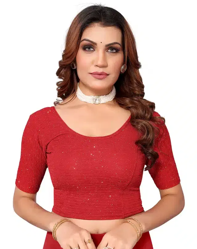 Half Sleeves Stitched Blouse for Women (Red, 30)