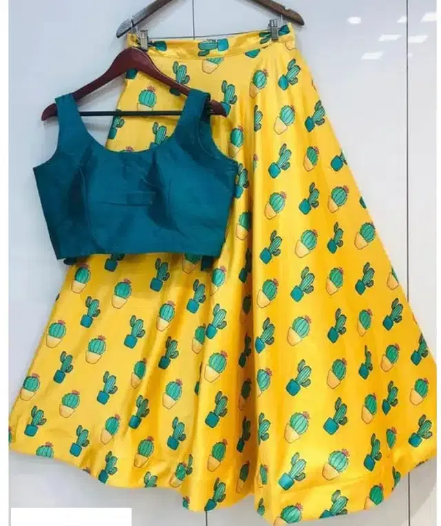 Digital Printed Unstitched Lehenga Choli for Women (Yellow)