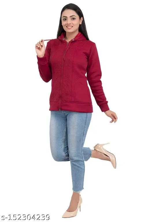 Polyester Sweater for Women (Maroon, M)