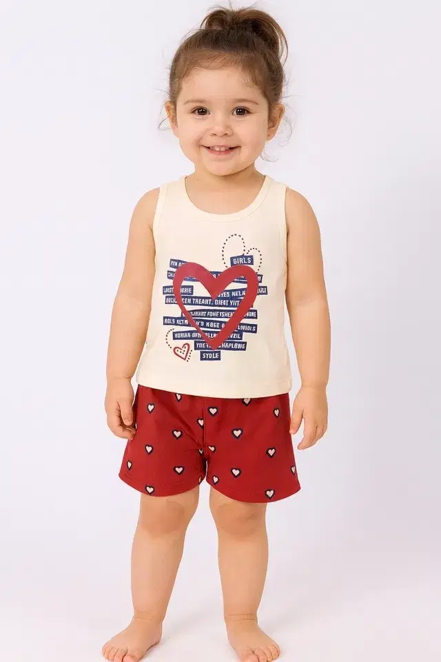 Cotton Blend Printed Clothings Set for Girls, Cream (12-18 Months)