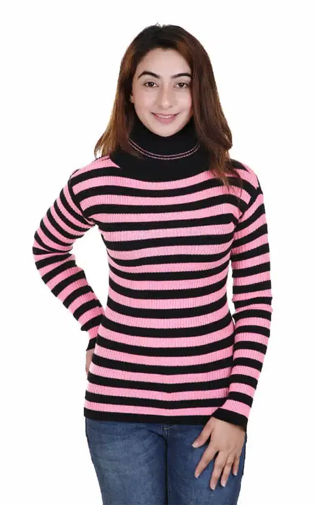 Full Sleeves Striped Sweater for Women (Light Pink, S)