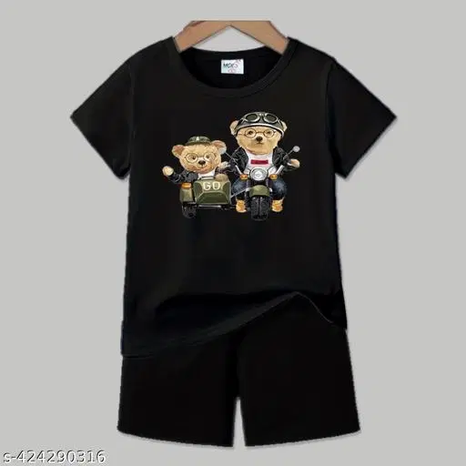 Cotton Blend Printed Clothing Set for Boys, Black (3-4 Years)