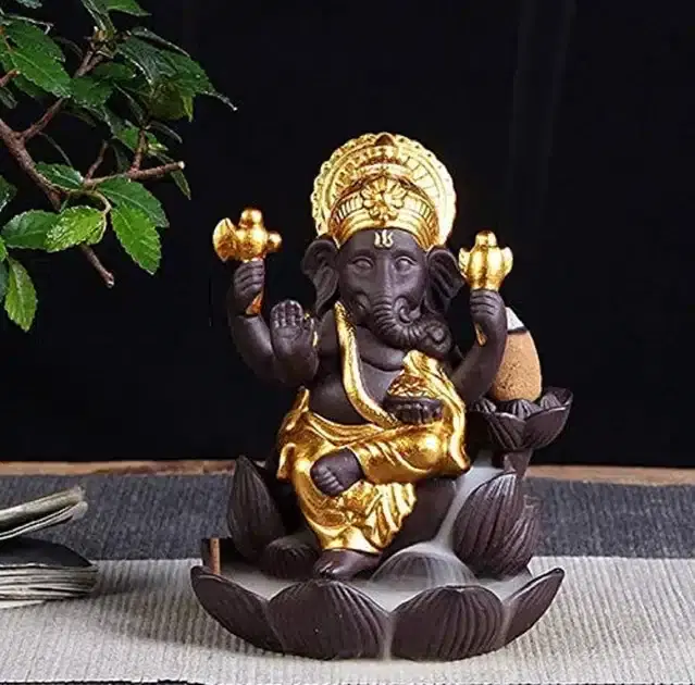 Lord Ganesh Backflow Cone Incense Holder with 10 Scented Cones, Multicolor