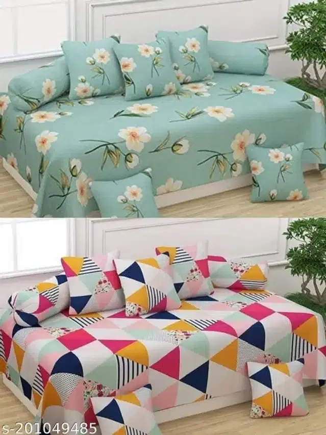 Polycotton Diwan Cover Set, Multicolor, Combo of 2