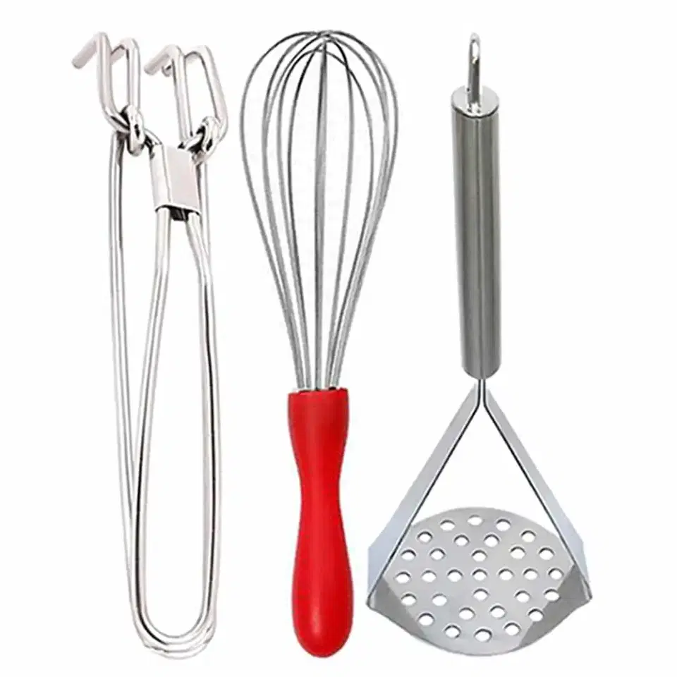 Oc9 Stainless Steel Utility Pakkad & Egg Whisk & Potato Masher For Kitchen Tool Set, Oc-399