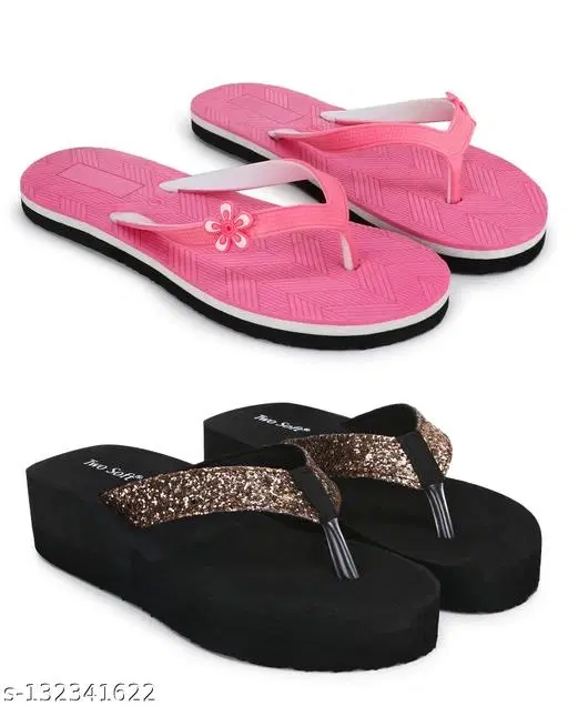 Flip-flops for Women (Pink, 5) Pack of 2