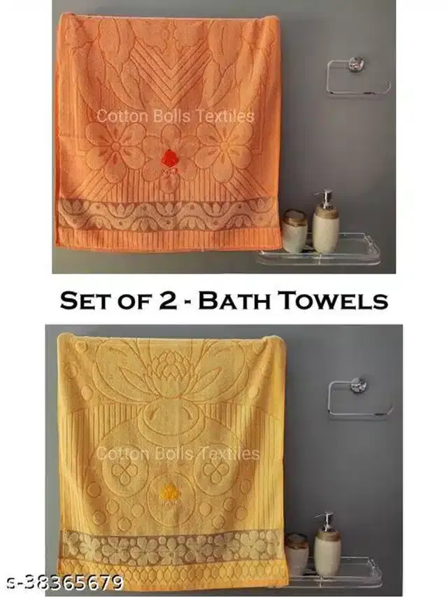 Cotton Bath Towels, Yellow & Orange, 30x60 cm, Pack of 2