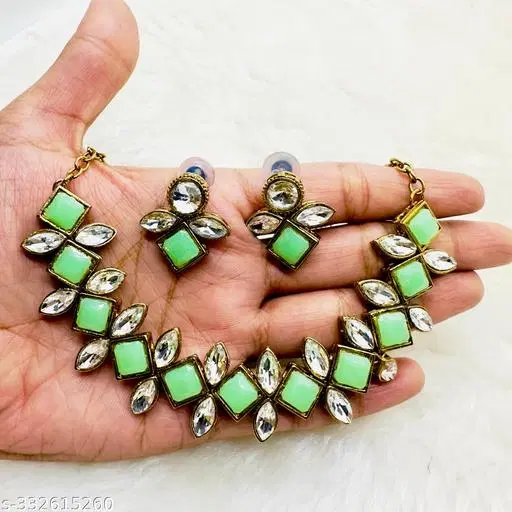 Premium Quality Kundan Chokar Necklace Set for Women & Girls, Green