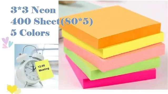 Paper Neon 80 Pcs Sticky Notes, Multicolor, 3x3 inches, Pack of 5