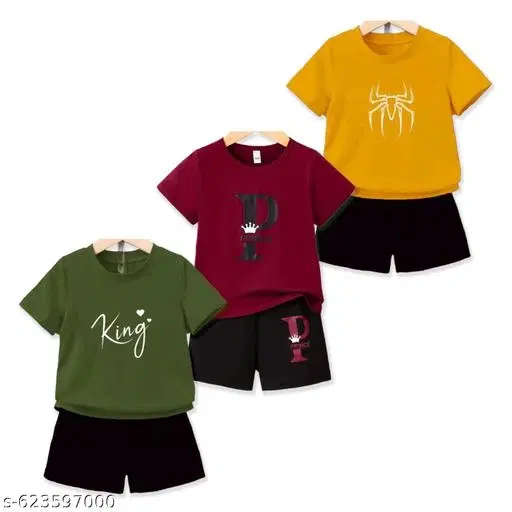 Cotton Blend Printed Clothing Set for Boys, Multicolour, Pack Of 3 (0-1 Months)