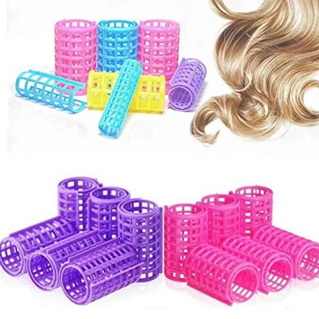 Plastic Hair Curler Rollers, Multicolor, Pack of 10