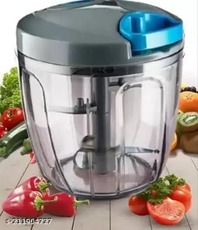 Plastic Vegetable Chopper, Blue & Grey, 1000 ml