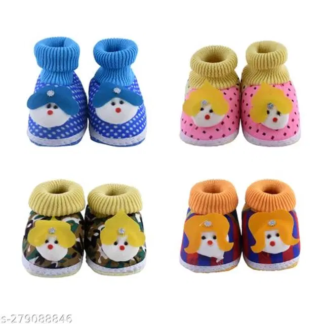 Cotton Booties for Baby, Pack of 4 (Multicolor, 3-6 Months)