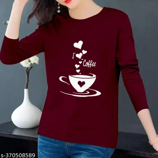 Cotton Printed Sweatshirt for Women (Maroon, S)