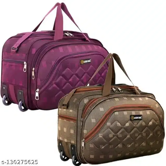 Polyester Trolley Duffel Bag for Men & Women, Purple & Brown, Pack of 2
