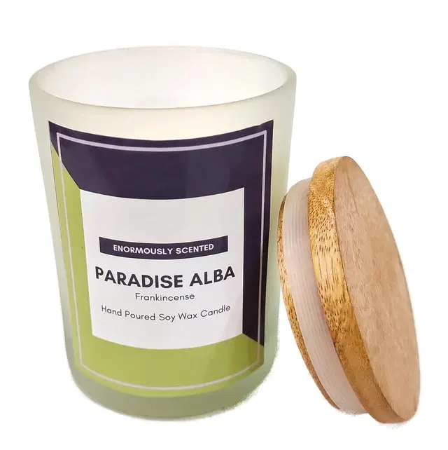 Floish Decor Premium Scented Soy Wax Frosted Glass Candle with Wooden Lid