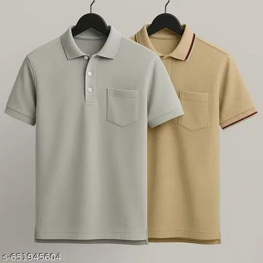 Cotton Blend Solid T-shirt for men, Grey & Beige (3XL) Pack of 2