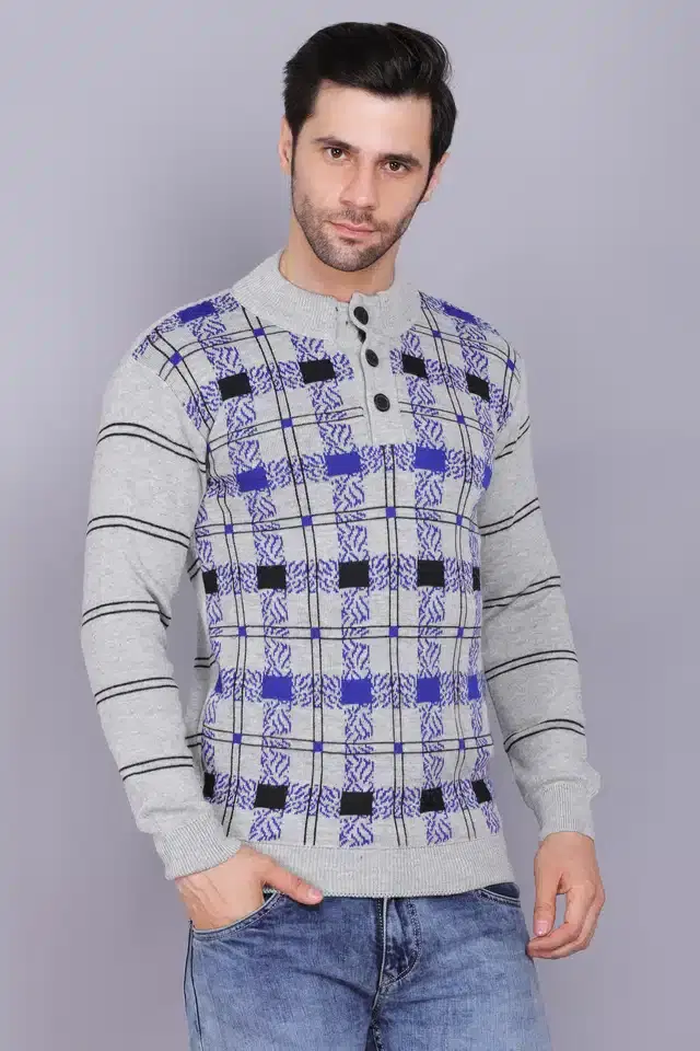 Men's Casual Sweater (Light Grey, L) (A-07)