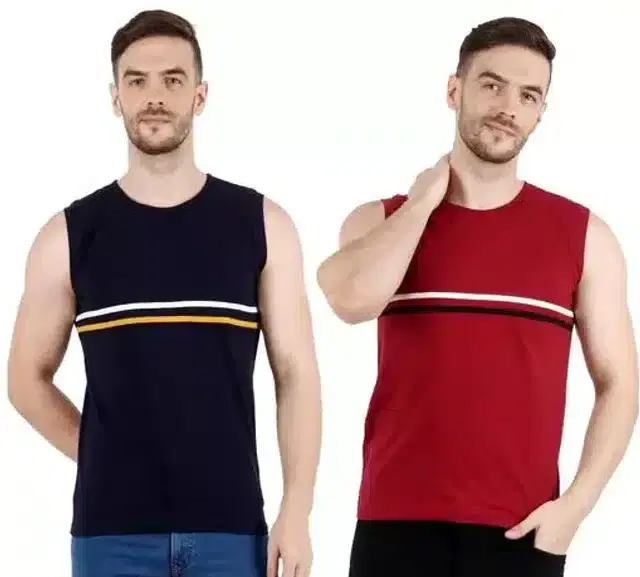 Sleevesless Vest for Men, Pack of 2 (Navy Blue & Maroon, M)