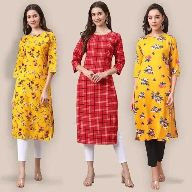 Women Crepe Printed Kurta, Pack Of 3 (Multicolor, XL) (SD-367)