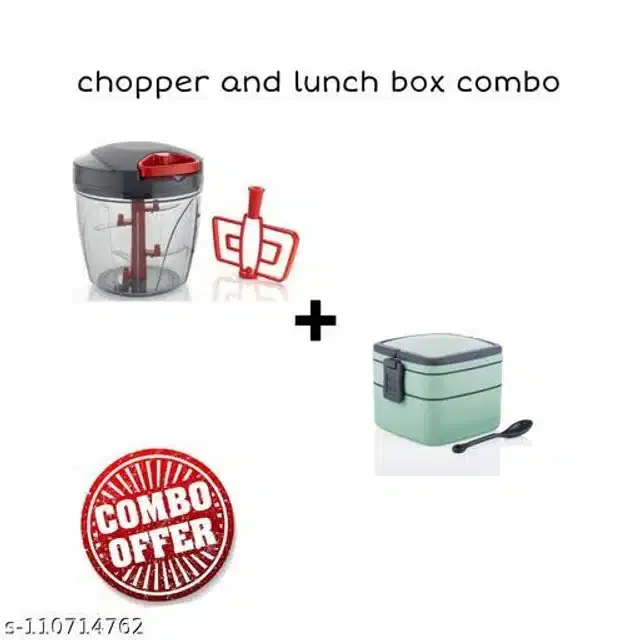 Manual Chopper with Lunch Box, Black & Green, Set of 2