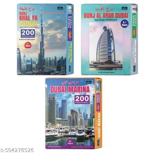 200  Pieces Puzzles set of 3 Jigsaw Puzzles - Burj Khalifa Dubai, Burj Al Arab Dubai & Dubai Marina