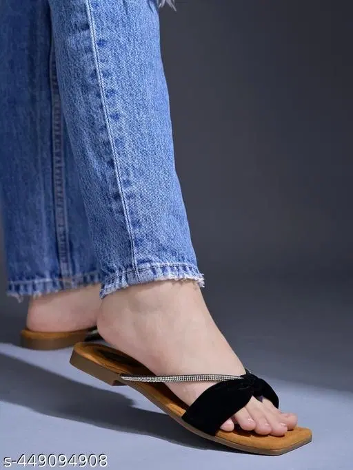 Shoetopia Black Embellished Flat Sandals (IND-8)