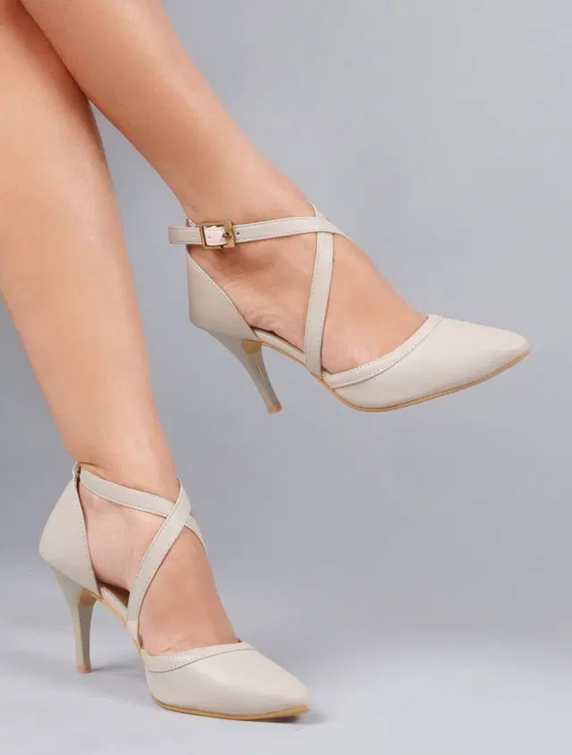 JM Looks Stylish Heels for Women (Cream, 3)