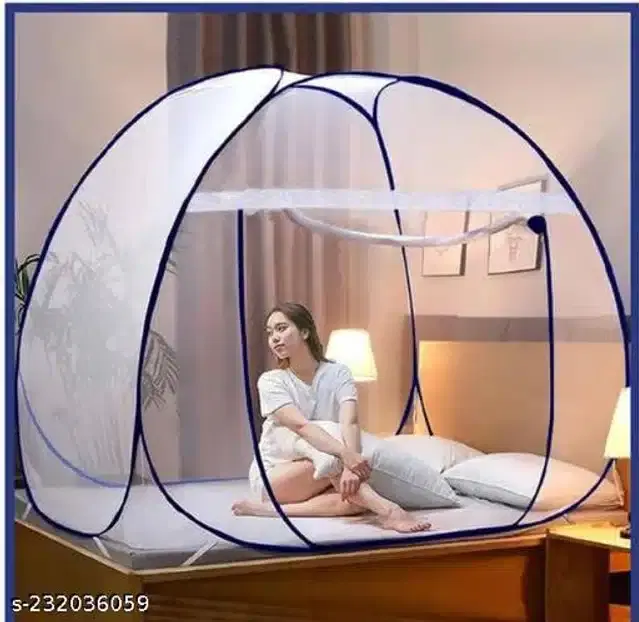 Polyester Mosquito Net, White & Blue, 6.7x6.5 Feet
