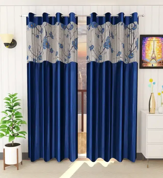 Net Patch Window Curtains, Pack of 2, Dark Blue, 5 feet