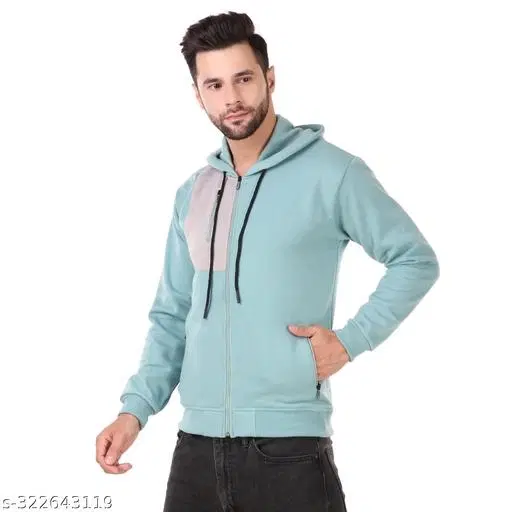 Fleece Hooded Jackets for Men (Sea Green, S)
