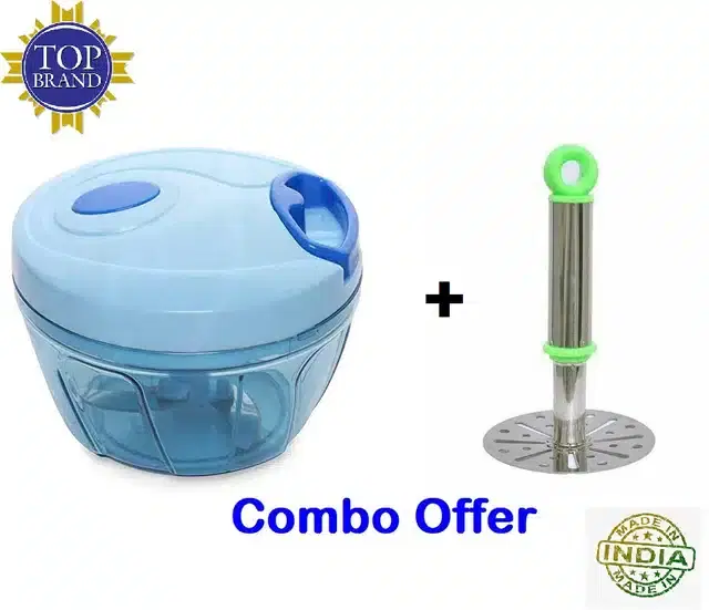 Manual Vegetable Chopper & Masher, Set of 2, Green