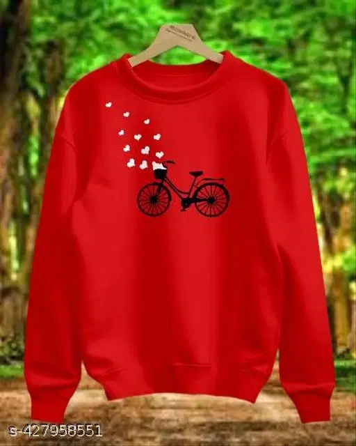 Cotton Printed Sweatshirt for Women (Red, XS)