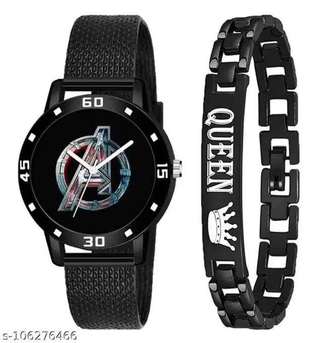 Analog Watch with Bracelet for Women, Set of 2 (Multicolor)