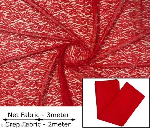 Crepe Un Stitched Dress & Gown Material,  Red  (Un Stitched)