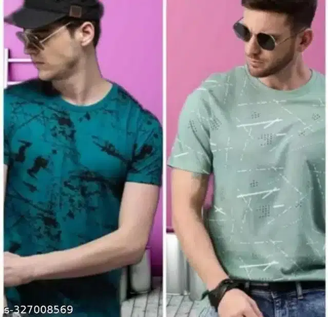 Half Sleeves T-Shirt for Men, Pack of 2 (Teal & Sea Green, L)