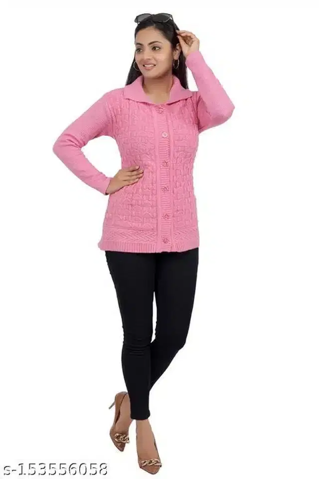 Woolen Sweater for Women (Pink, M)