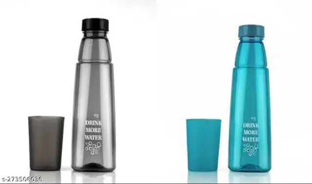 Plastic Water Bottle, Black & Blue, 1000 ml, Pack of 4