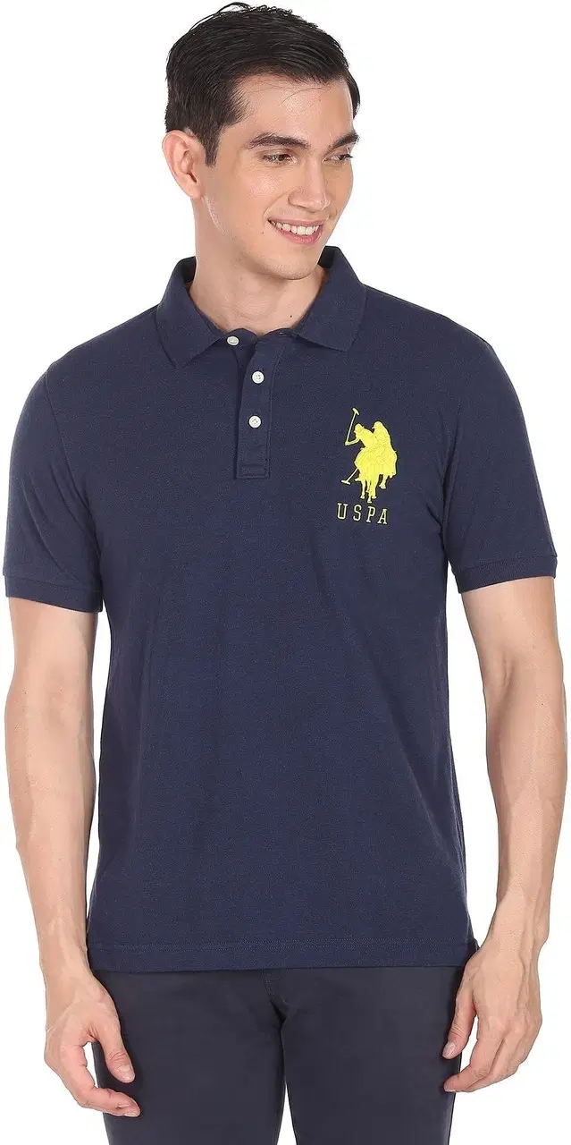 Half Sleeves Casual T-shirt for Men (Navy Blue, M)