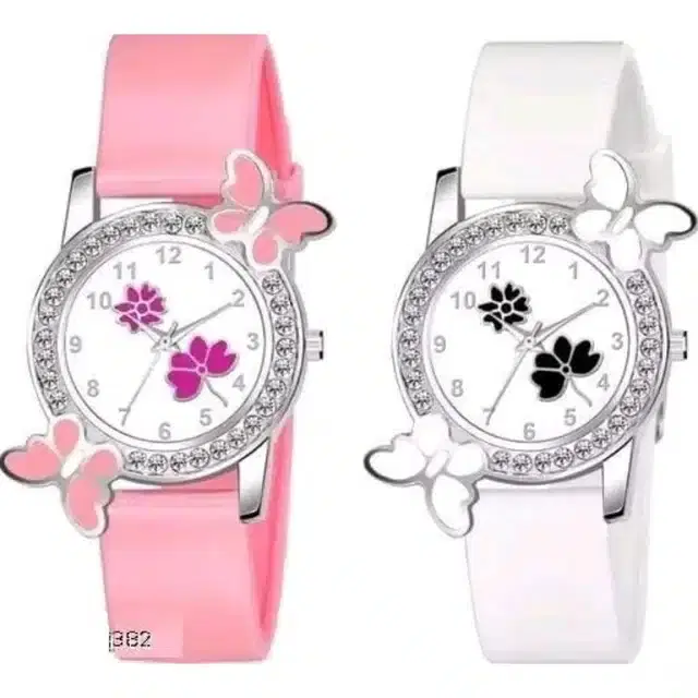 Analog Watch for Women, Pack of 2 (Pink & White)