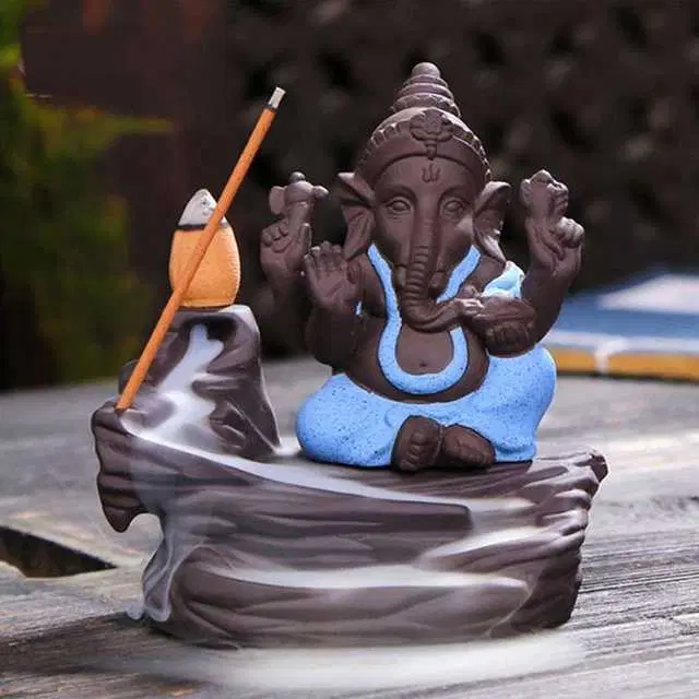 Polyresin Ganesh Cone Incense Holder Decorative Showpiece, Blue, Hv-05