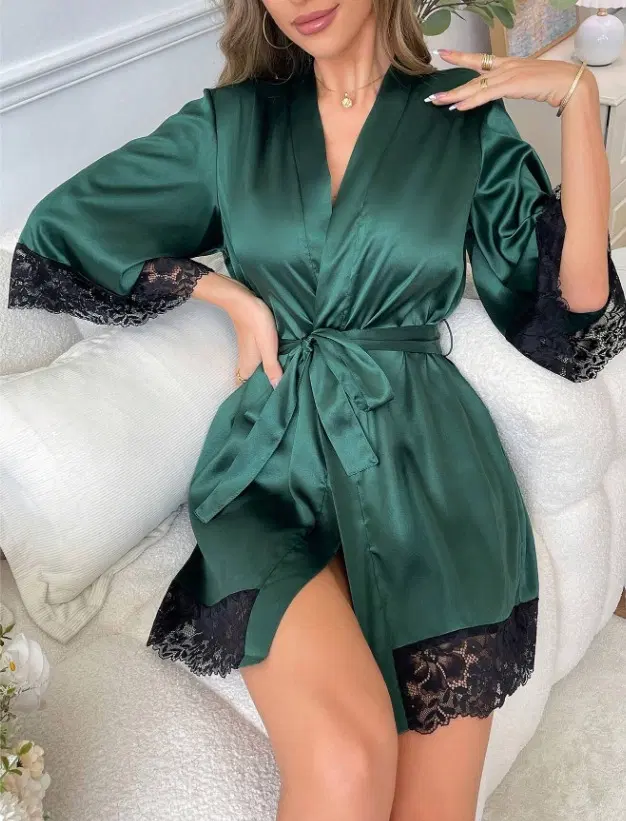 Satin Solid Babydoll for Women (Bottle Green, M)