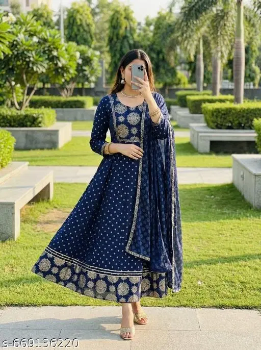 Solid Angrakha Kurta Set for Women (Blue, S)