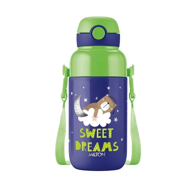 Milton Steel Indus 600 Thermoware PU Insulated, 500 ml Water Bottle with Straw for Kids, Leak Proof Flip Top Sipper Lid Bottle, School, Picnic, Easy to Carry Belt, Sky Blue Sky Blue