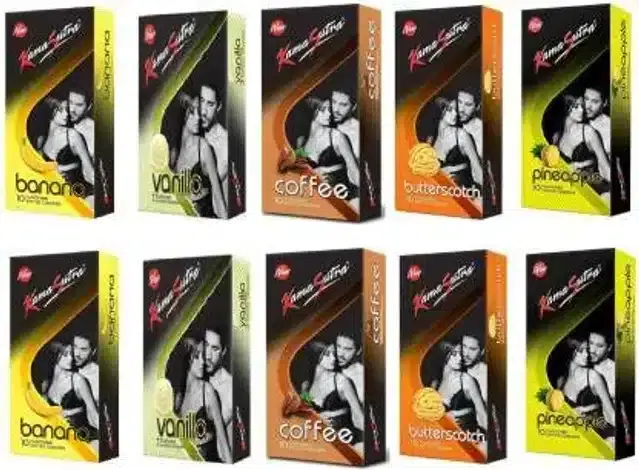 Kamasutra Banana, Vanilla, Coffee, Butterscotch & Pineapple Flavor Condoms, Pack of 10