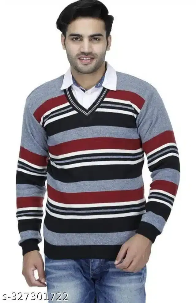 Woolen Full Sleeves V Neck Sweater for Men (Multicolor, XL)