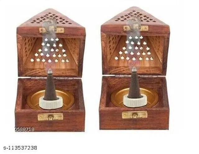 Wooden Dhoop Sticks Holder, Brown, Pack of 2