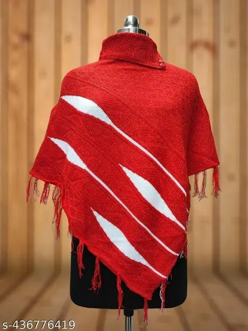 Woolen Poncho for Women (Red, Free Size)